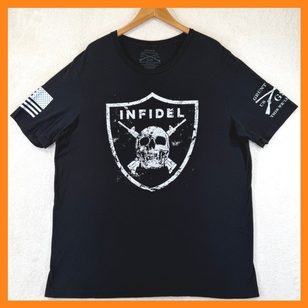 Grunt Style Infidel Skull Graphic T-Shirt Mens XXL Black Short Sleeve Cotton